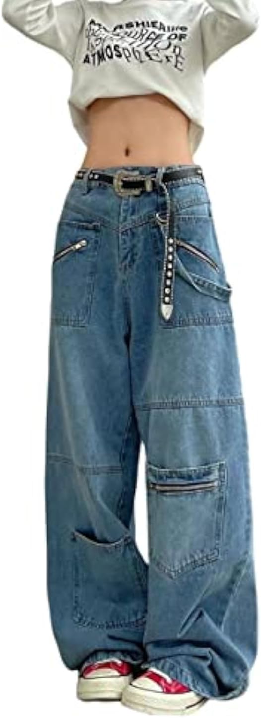 Gothic Jeans Women Hip-hop Street Fashion Design Jeans Couple Casual Loose Straight Pants