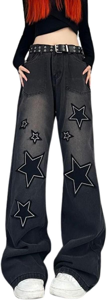 Women Jeans  Aesthetic High Waisted Wide Leg Pants 90SStreetwear Fashion Casual Clothes.
