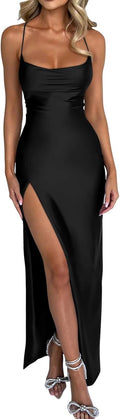 Women Sexy Spaghetti Strap Bodycon Cowl Neck Party Cocktail Maxi Dress