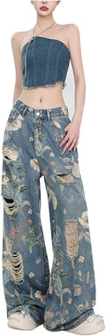 Hip Hop Jeans Women Retro High Street Pants Outstanding Design Style Streetwear Trousers