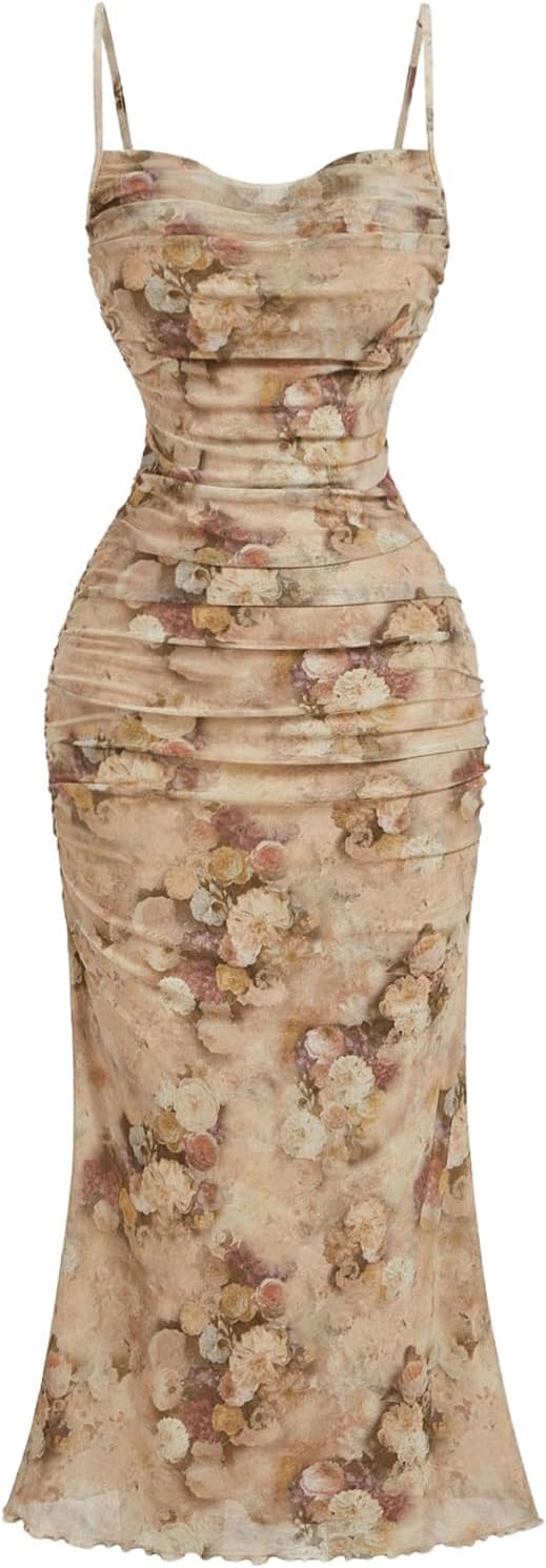 Women Floral Spring Summer Wedding Guest Dress Bridal Shower Cocktail Tea Party Beach Midi Sun Dress