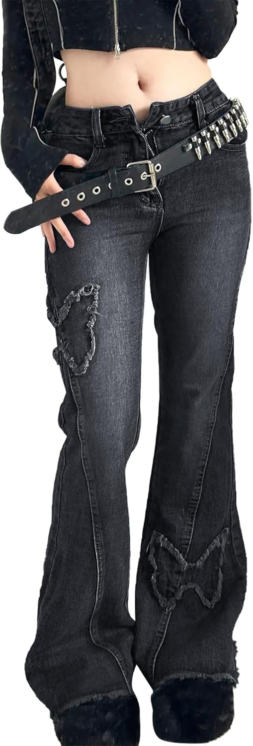 Women  Flare Jeans Butterfly Jeans Grunge Clothes DistressedBell Bottom Low Rise Jeans