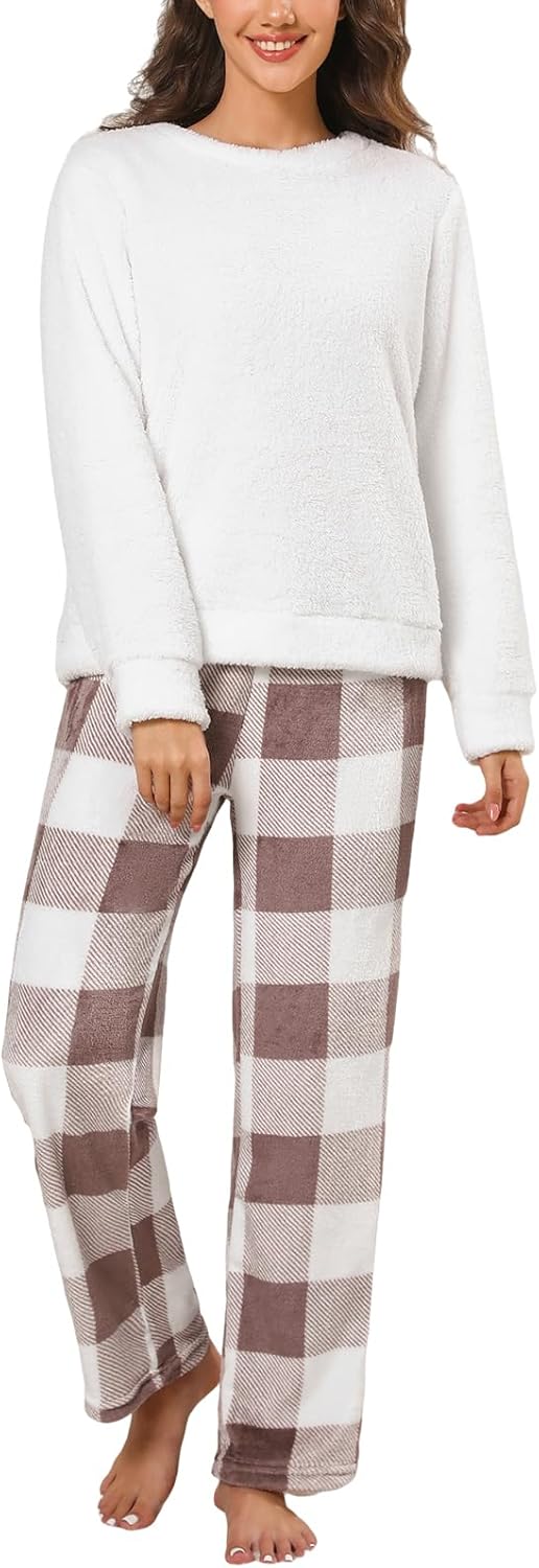 Fleece Pajama Set for Women Fuzzy Lounge Sets Winter 2 Piece Soft Sweater Pants Outfits