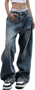 Women Jeans Wide Leg Jeans Low Waist  Loose Boyfriends Denim PantsStreetwear