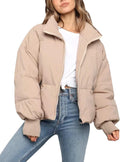 Women Winter Cropped Puffer Jacket Crop Warm Cotton Jacket Short Padded Outerwear Coats