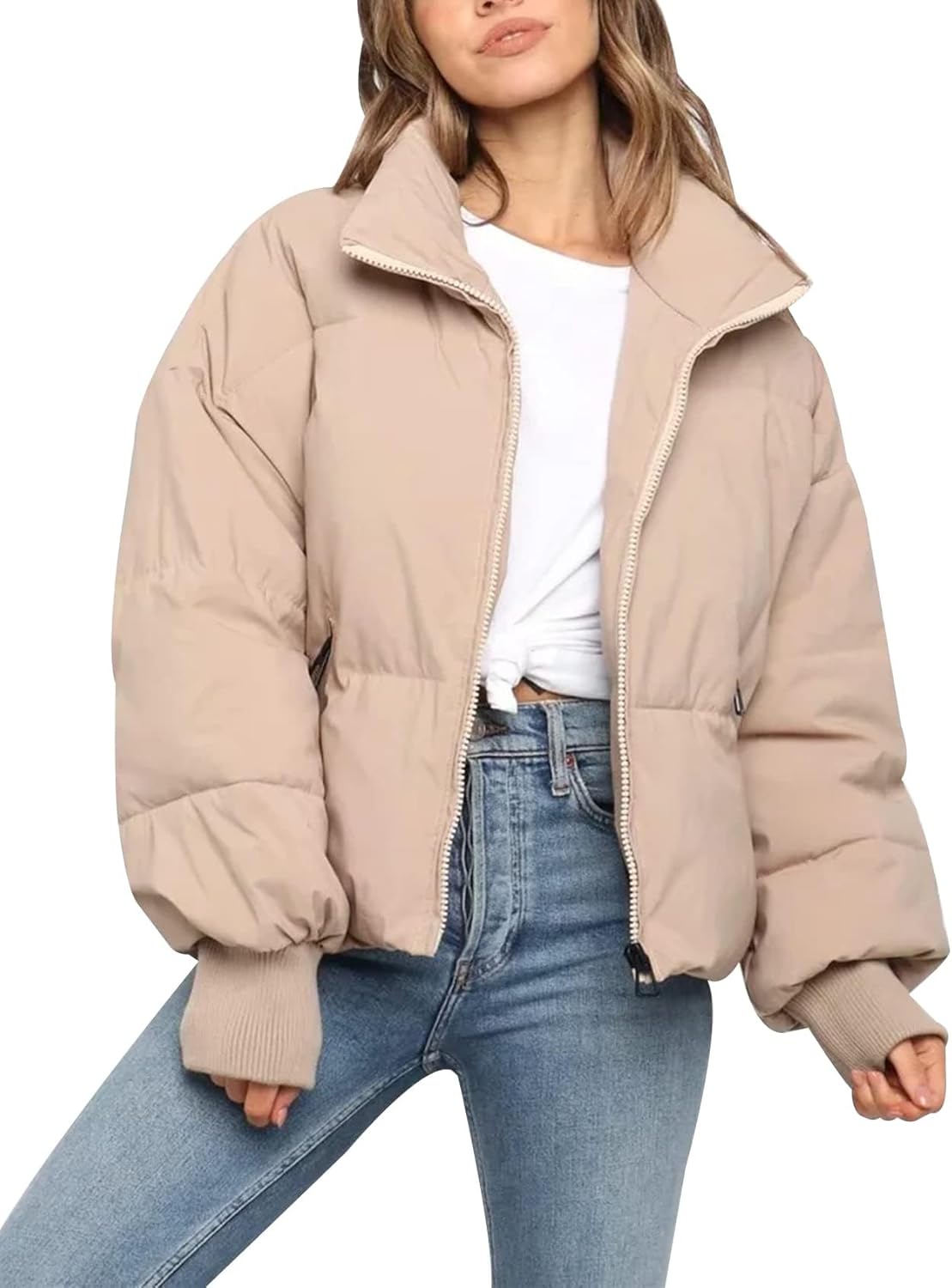 Women Winter Cropped Puffer Jacket Crop Warm Cotton Jacket Short Padded Outerwear Coats