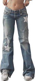 Women Star Print Jeans  Jeans Denim PantsBlue Jeans Straight Leg Pants