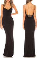 Women Spaghetti Straps Mermaid Evening Gown Wedding Guest Dress Drape Neck Lace Backless Formal Maxi Dress