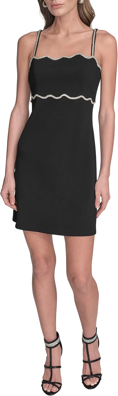 Women Sleeveless Open Back Jewel Trim Cocktail Mini Dress