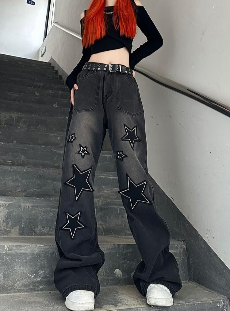 Women Jeans  Aesthetic High Waisted Wide Leg Pants 90SStreetwear Fashion Casual Clothes.