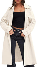 Women Double Breasted Trench Coats Cal Windproof Long Lapel Pocketed Overcoat with Belt