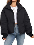 Women Winter Cropped Puffer Jacket Crop Warm Cotton Jacket Short Padded Outerwear Coats