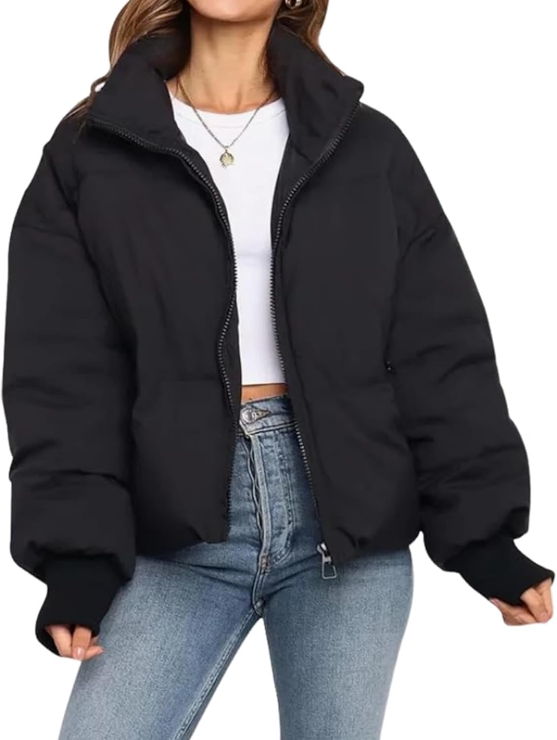 Women Winter Cropped Puffer Jacket Crop Warm Cotton Jacket Short Padded Outerwear Coats