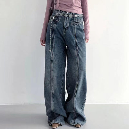 Hip Hop Jeans Women Retro High Street Pants Outstanding Design Style Streetwear Trousers