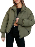 Women Winter Cropped Puffer Jacket Crop Warm Cotton Jacket Short Padded Outerwear Coats