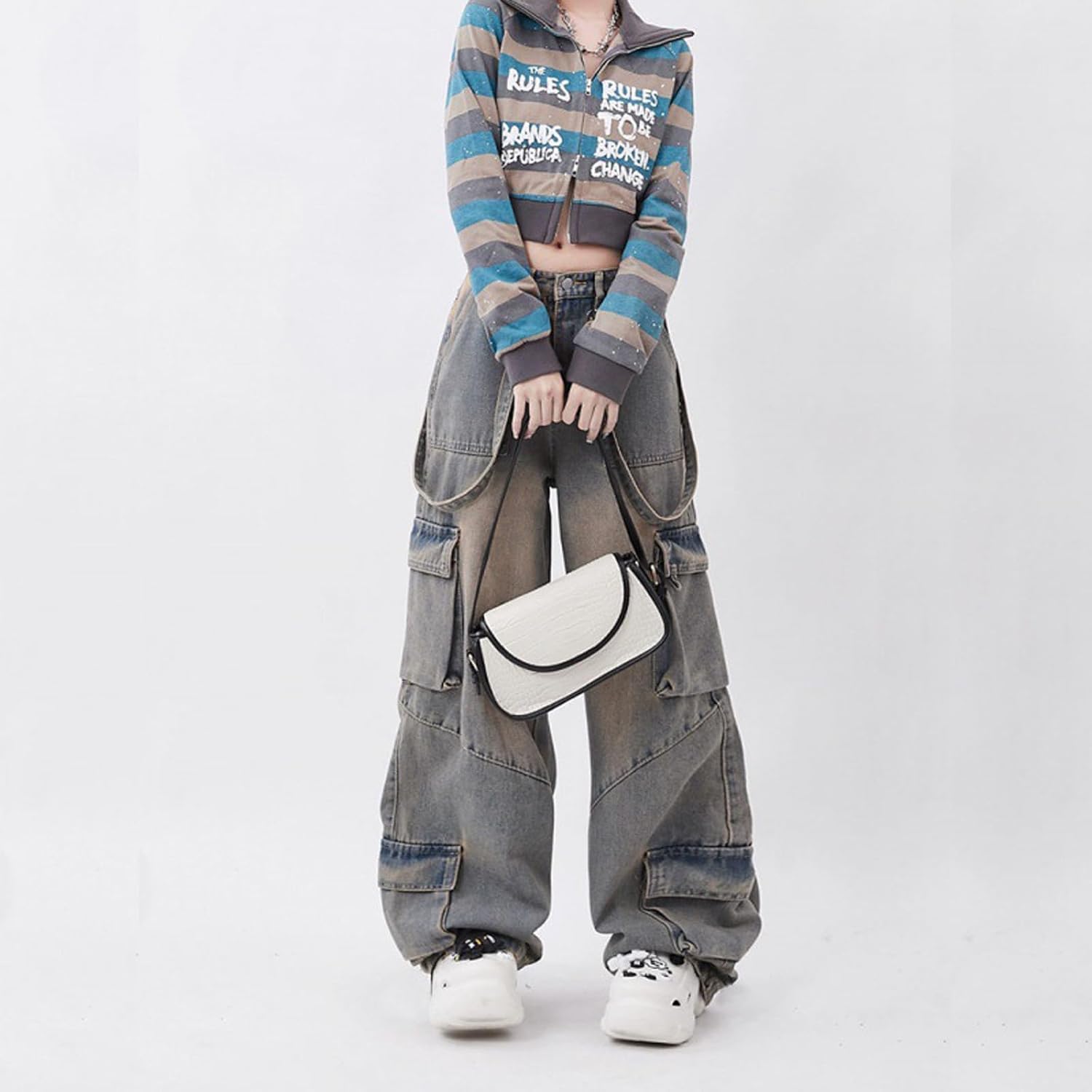 Women Jeans Hip Hop Street Fashion Retro Design Casual Low Waist Loose Straight Leg Jeans Gothic Denim Overalls