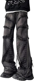 Men's Jeans  Hip Hop Pants Stacked Jeans for Women Mid Rise Fashion Grunge Streetwear Clothes Black