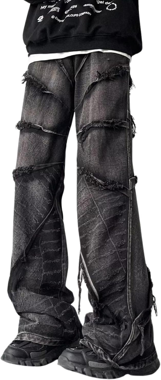 Men's Jeans  Hip Hop Pants Stacked Jeans for Women Mid Rise Fashion Grunge Streetwear Clothes Black