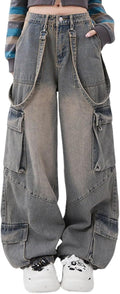 Women Jeans Hip Hop Street Fashion Retro Design Casual Low Waist Loose Straight Leg Jeans Gothic Denim Overalls