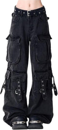 Women Jeans Hip-hop Street Retro Multi Pocket Straight Leg Jeans Gothic Denim Workwear