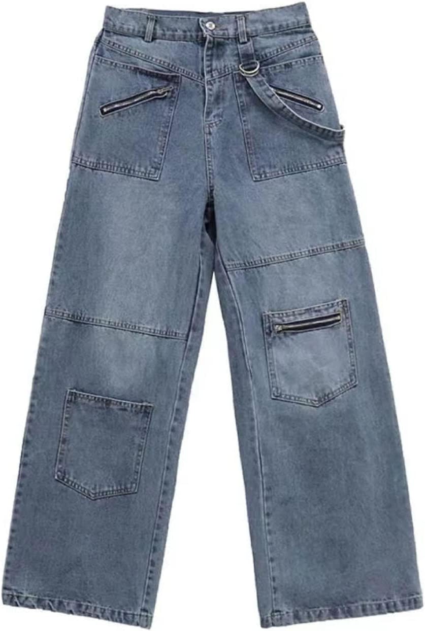 Gothic Jeans Women Hip-hop Street Fashion Design Jeans Couple Casual Loose Straight Pants