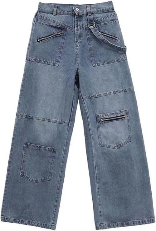 Gothic Jeans Women Hip-hop Street Fashion Design Jeans Couple Casual Loose Straight Pants