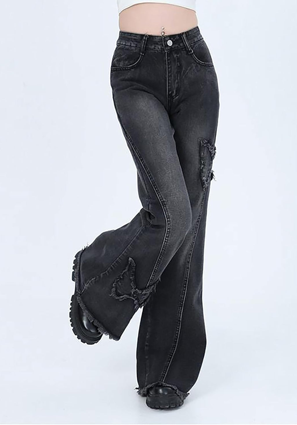 Women  Flare Jeans Butterfly Jeans Grunge Clothes DistressedBell Bottom Low Rise Jeans