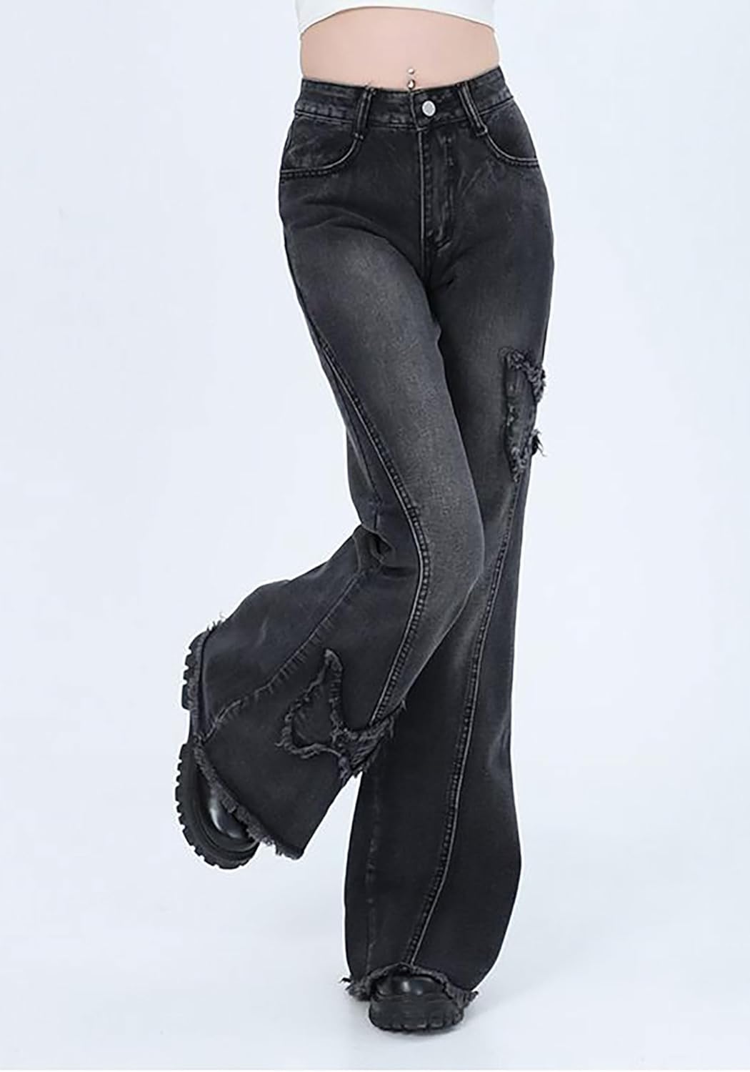 Women  Flare Jeans Butterfly Jeans Grunge Clothes DistressedBell Bottom Low Rise Jeans