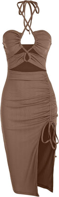Women Sleeveless Dress Sexy Midi Halter Dresses Criss Cross Cami Women Casual Clothes for Party