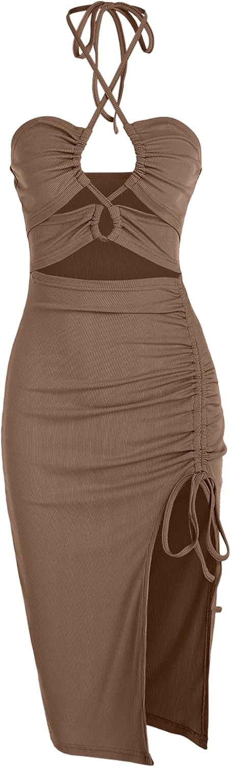 Women Sleeveless Dress Sexy Midi Halter Dresses Criss Cross Cami Women Casual Clothes for Party