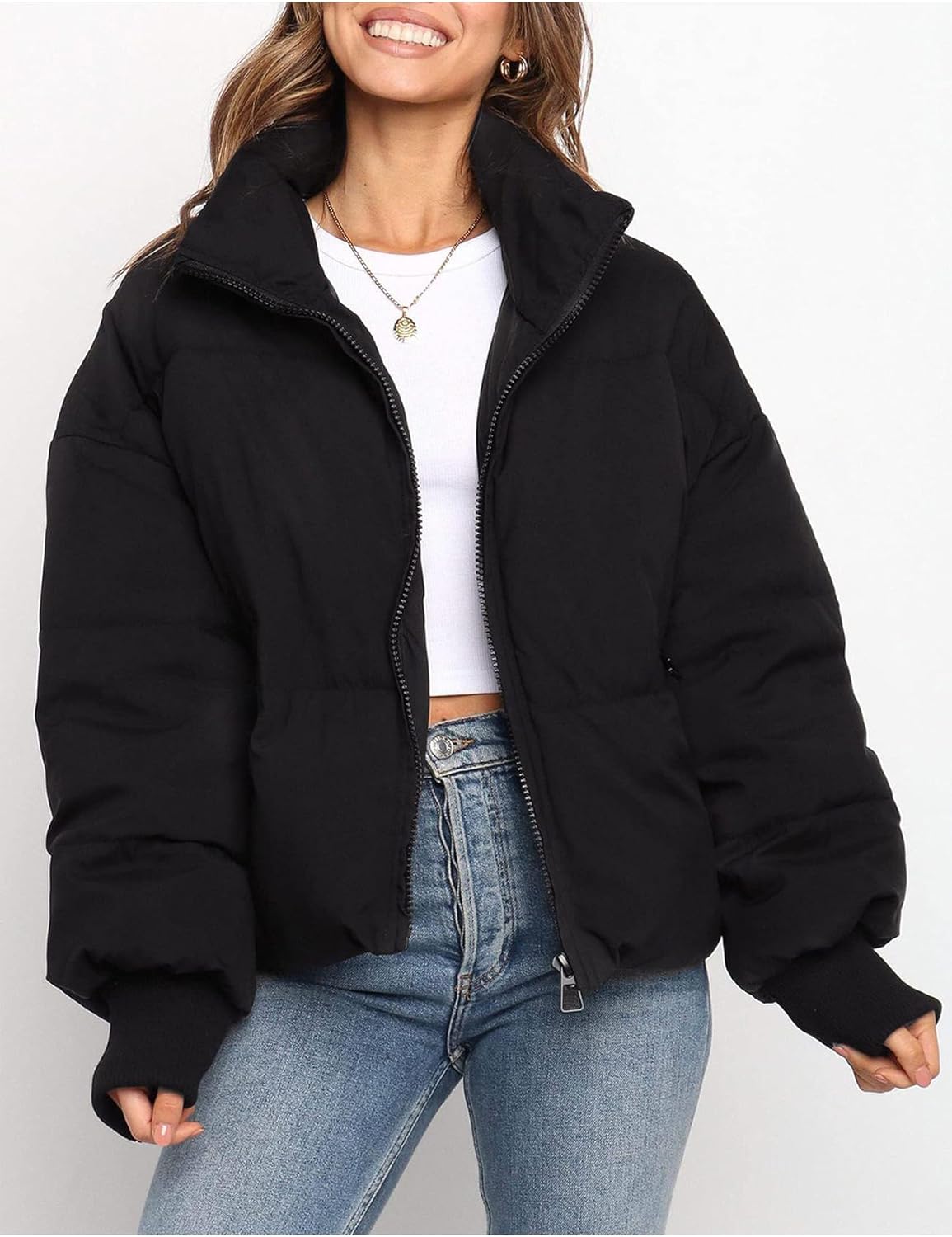 Women Winter Cropped Puffer Jacket Crop Warm Cotton Jacket Short Padded Outerwear Coats