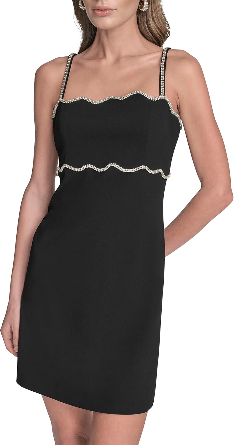 Women Sleeveless Open Back Jewel Trim Cocktail Mini Dress
