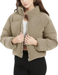 WomenCropped Corduroy Puffer Jacket Winter Jackets Warm Long Sleeve Zip Quilted Down Puffer coat