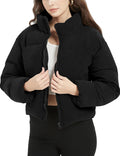 WomenCropped Corduroy Puffer Jacket Winter Jackets Warm Long Sleeve Zip Quilted Down Puffer coat