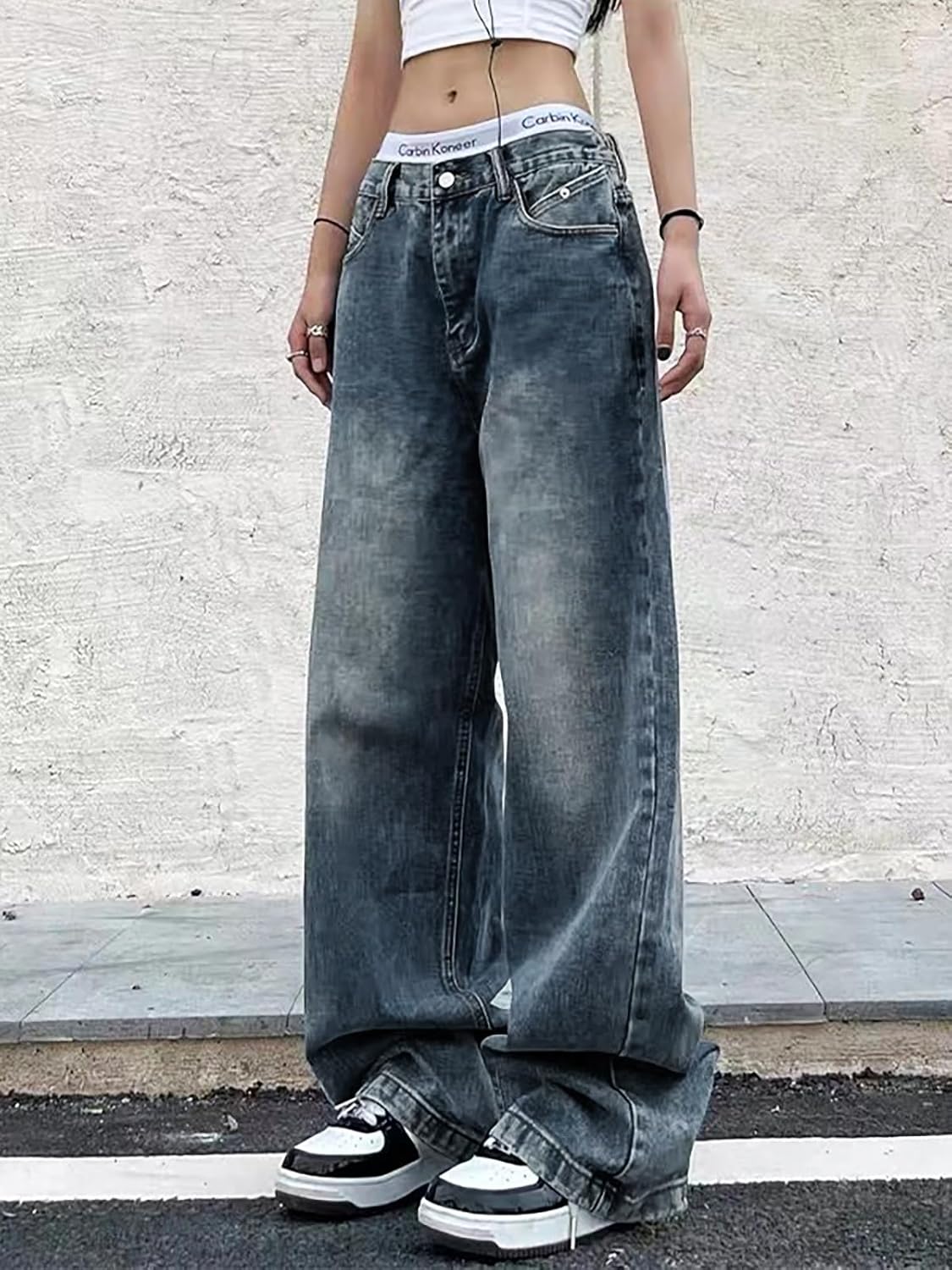 Women Jeans Wide Leg Jeans Low Waist  Loose Boyfriends Denim PantsStreetwear