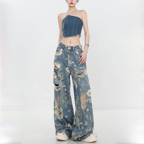 Hip Hop Jeans Women Retro High Street Pants Outstanding Design Style Streetwear Trousers