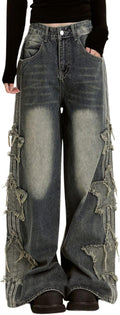 Jeans for Woman Girls Star Patchwork High Waist Cute Jeans  Streetwear Loose Pants Grunge  Clothing