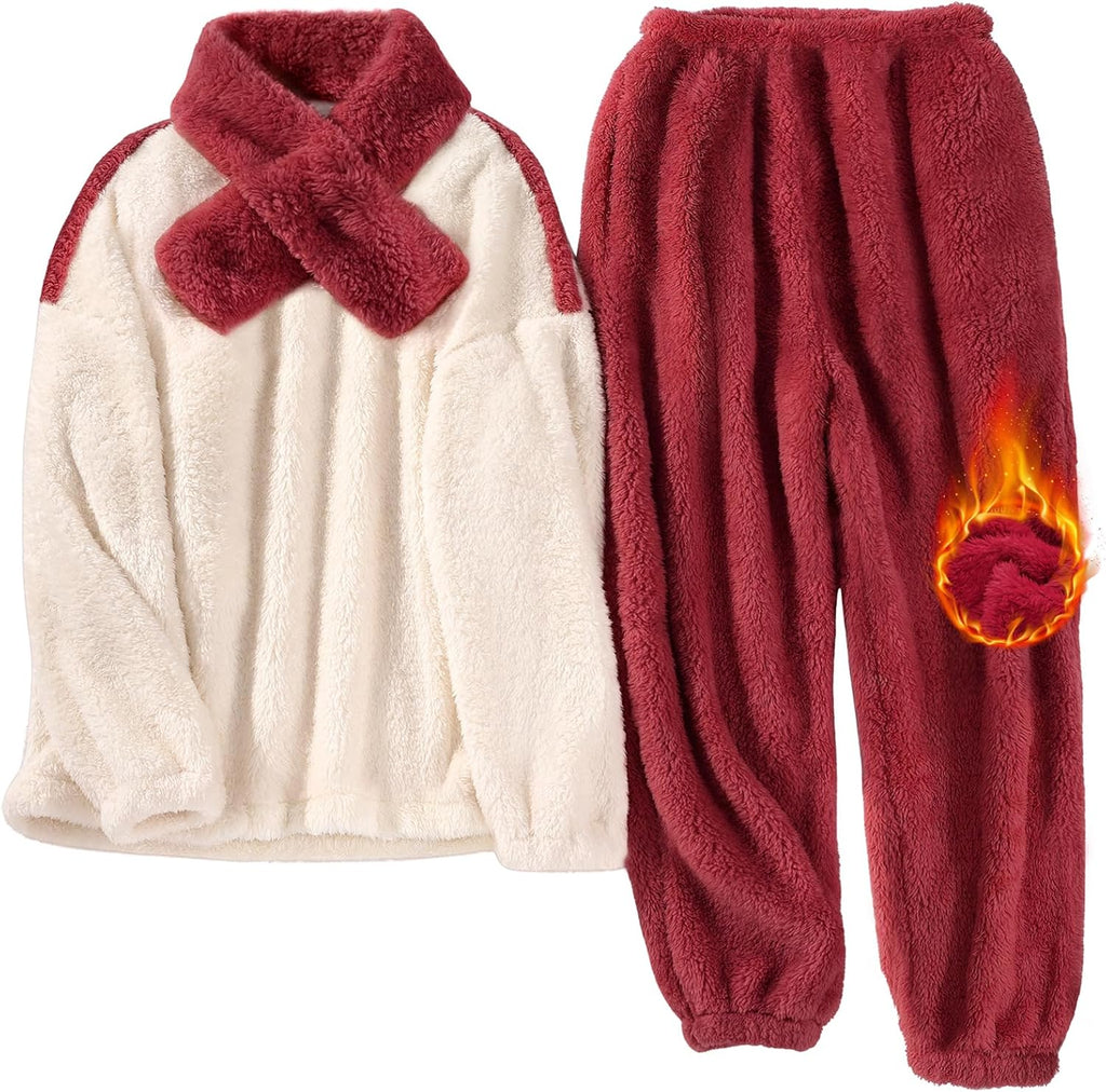 Women Pajamas Warm Fleece Pajamas Set Pullover Pants Loose Loungewear  Hoodie Sleepwear Winter Clothes