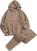 Women Fuzzy Fleece Pajamas Sets Loungewear Long Sleeve pocket Casual Hoodies and Pants Set 2 Piece Fluffy Sleepwear