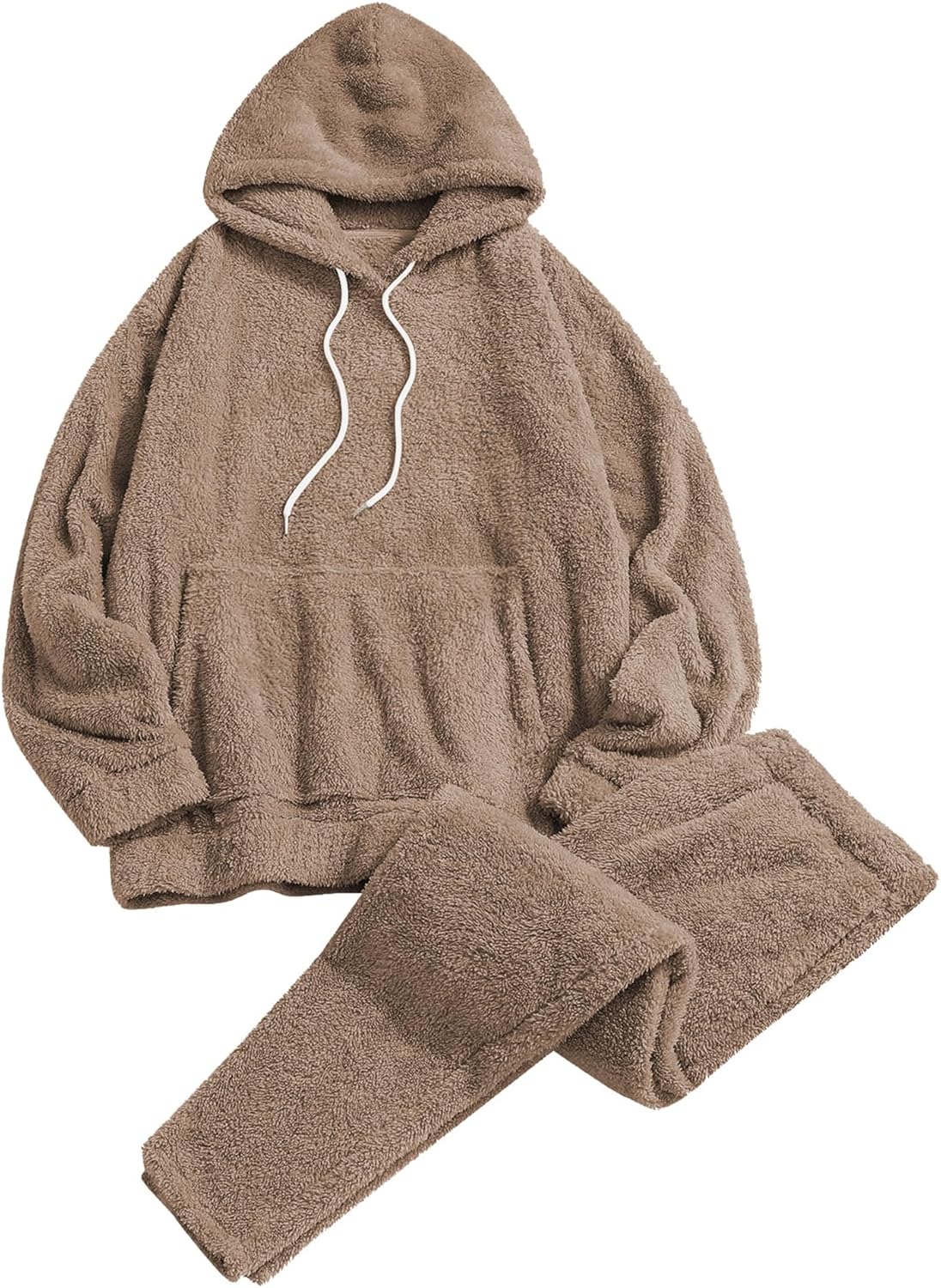 Women Fuzzy Fleece Pajamas Sets Loungewear Long Sleeve pocket Casual Hoodies and Pants Set 2 Piece Fluffy Sleepwear